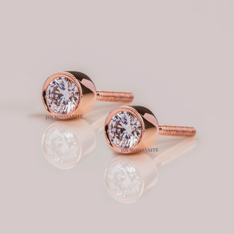 2.5 CT Each Round Moissanite Diamond Bezel Setting Stud Earrings