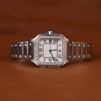 Moissanite Diamond Square Dial Part Iced Out Watch For Men's Stainless Steel