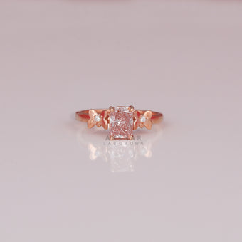 0.82 CT Pink Radiant Cut Lab Grown Diamond Leaf Band Solitaire Ring