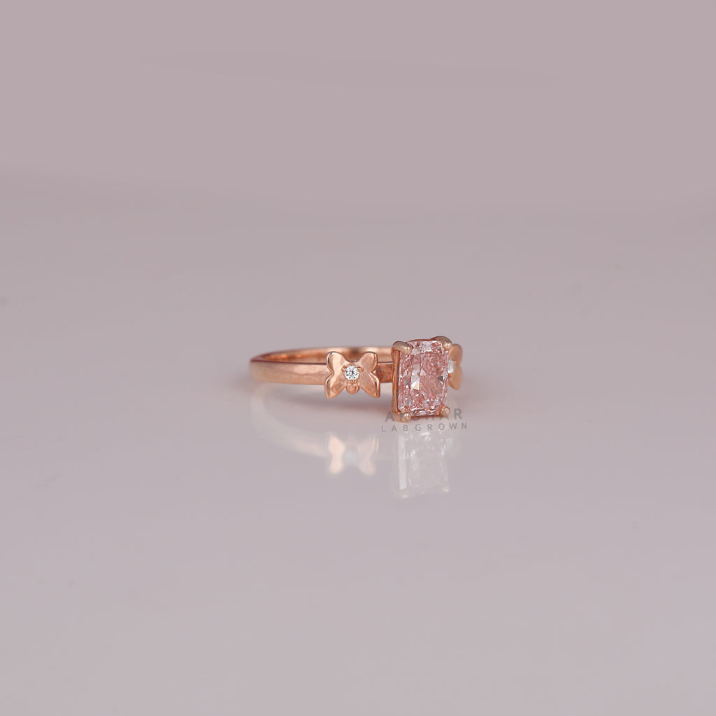 0.82 CT Pink Radiant Cut Lab Grown Diamond Leaf Band Solitaire Ring