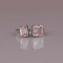 3 Ctw Pink Color Asscher & Emerald Cut Lab Diamond Two Stone Ring