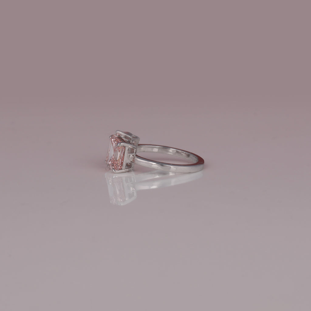 3 Ctw Pink Color Asscher & Emerald Cut Lab Diamond Two Stone Ring