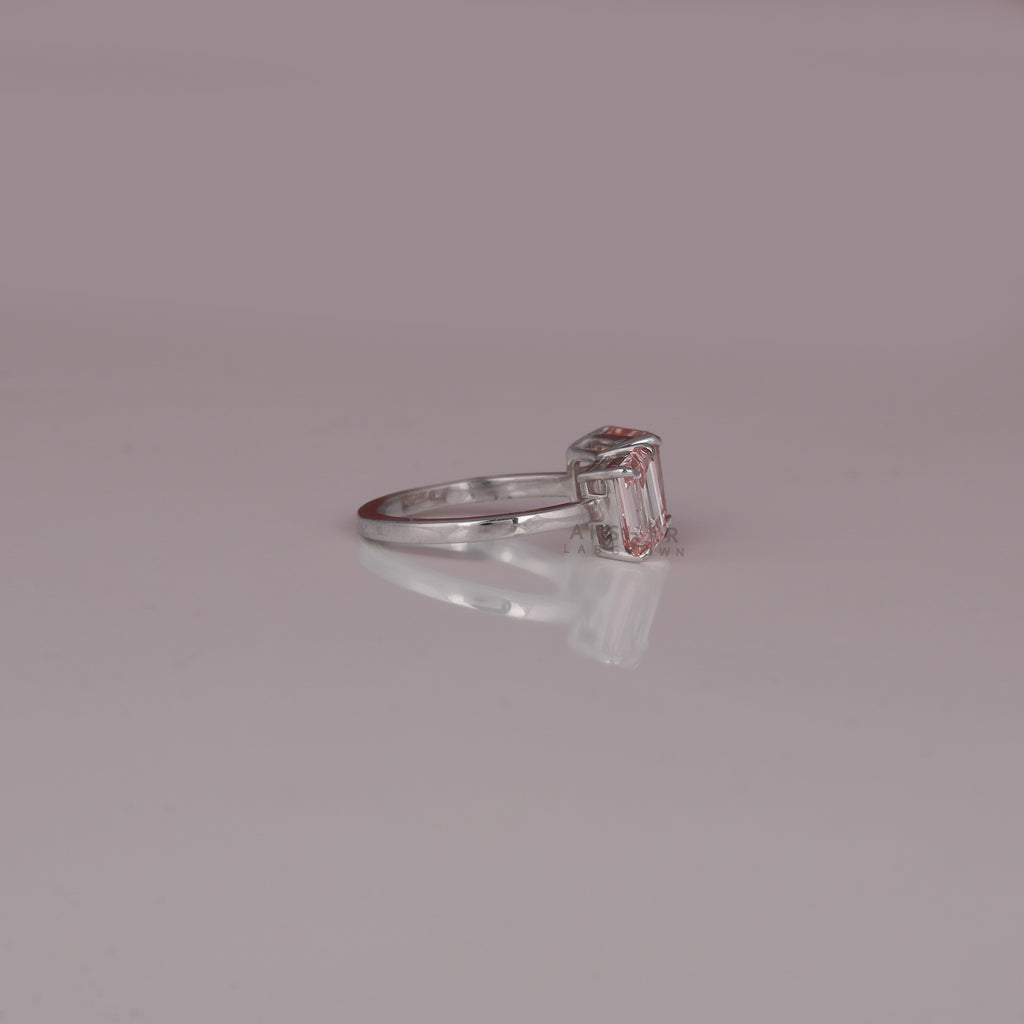 3 Ctw Pink Color Asscher & Emerald Cut Lab Diamond Two Stone Ring