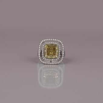 5 CT Cushion Cut Yellow Lab Diamond Bridal Double Halo Ring