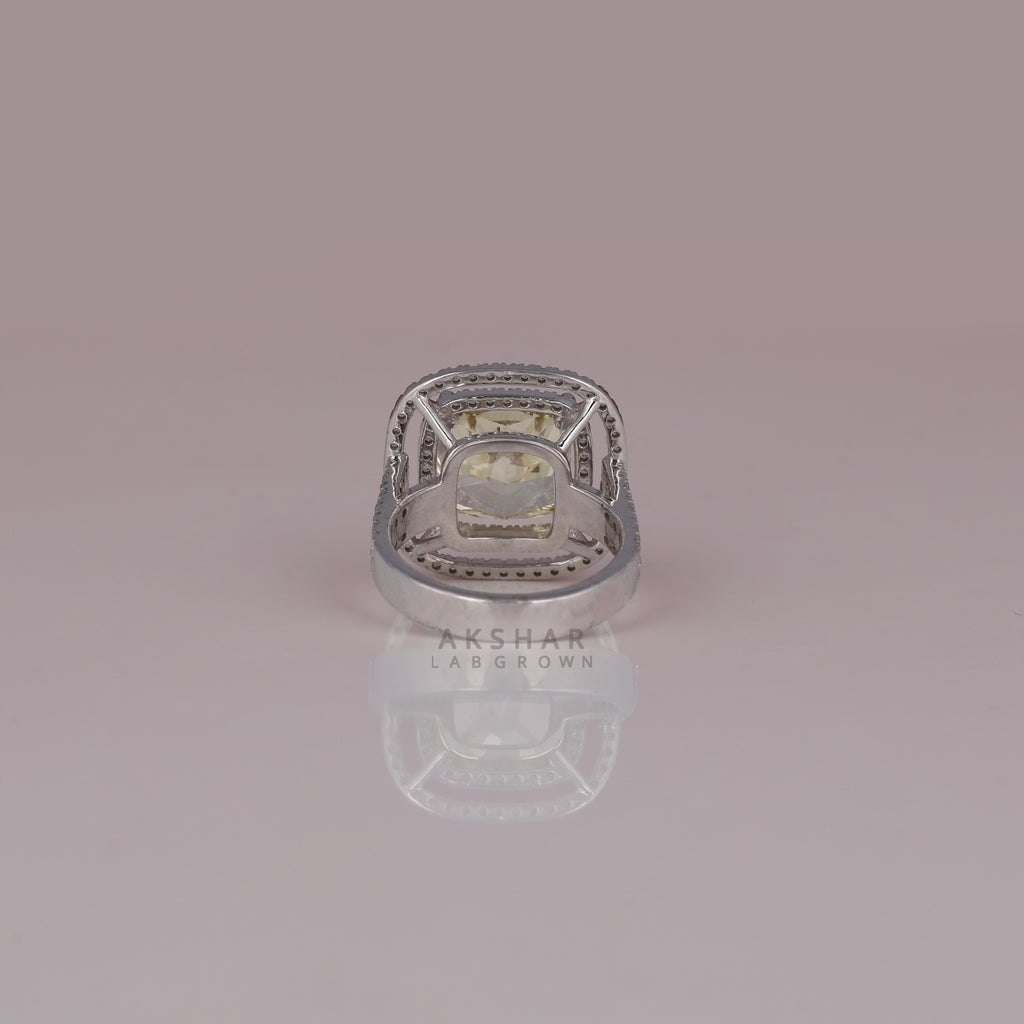 5 CT Cushion Cut Yellow Lab Diamond Bridal Double Halo Ring