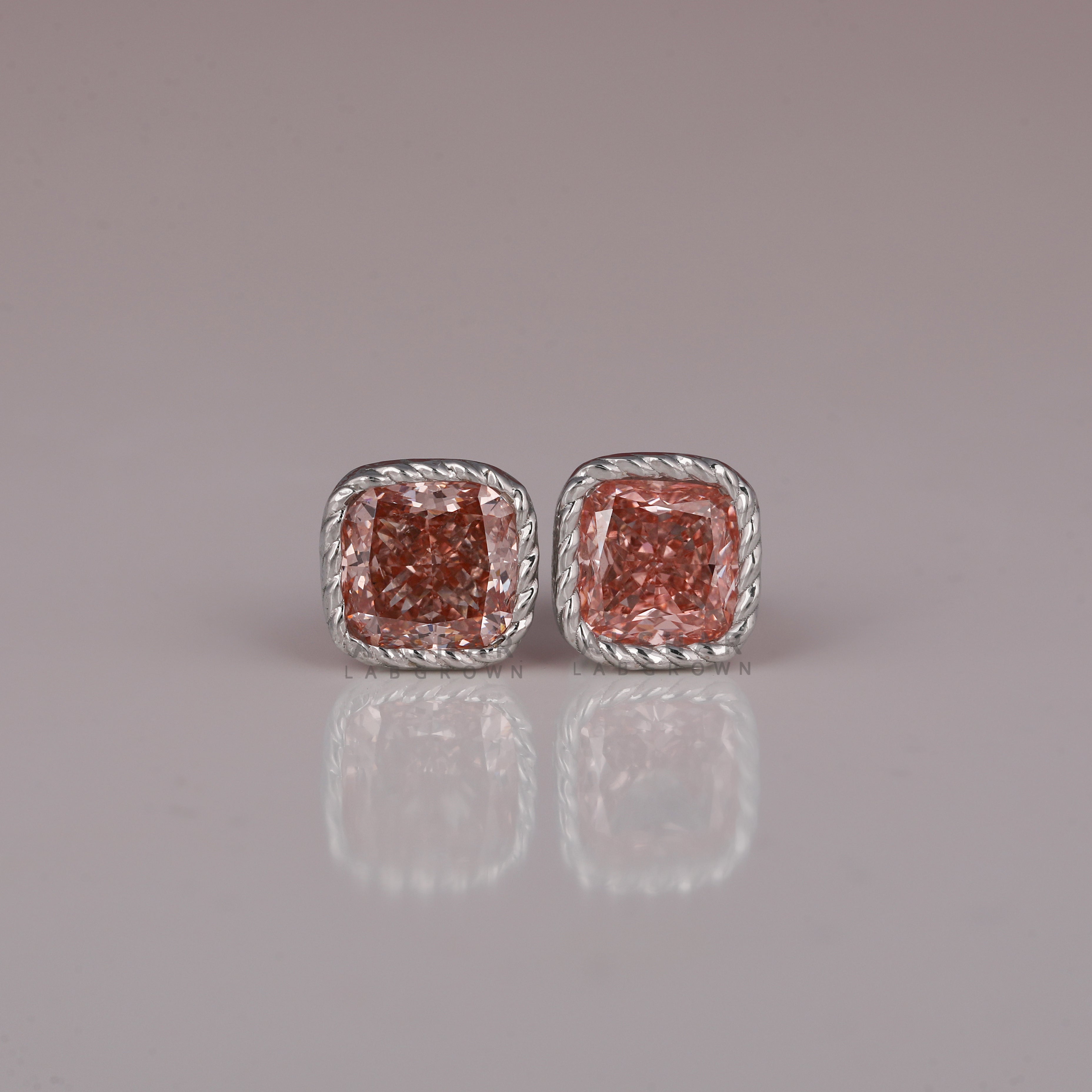 2 CT Cushion Cut Pink Color Lab Diamond Vintage Solitaire Stud Earrings