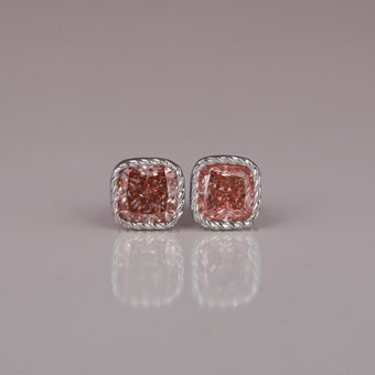 2 CT Cushion Cut Pink Color Lab Diamond Vintage Solitaire Stud Earrings