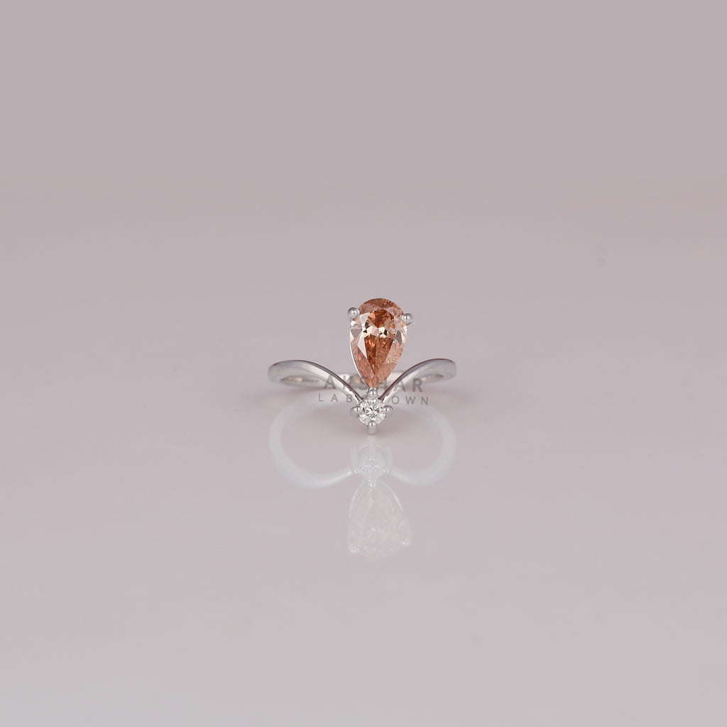 1 CT Pear Cut Pink Lab Grown Diamond Teardrop Solitaire Ring V Shape Band