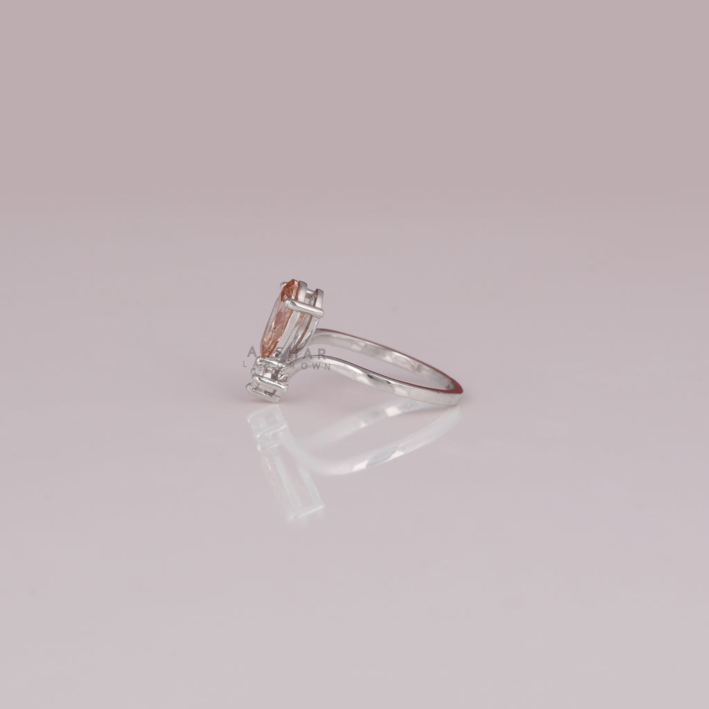 1 CT Pear Cut Pink Lab Grown Diamond Teardrop Solitaire Ring V Shape Band