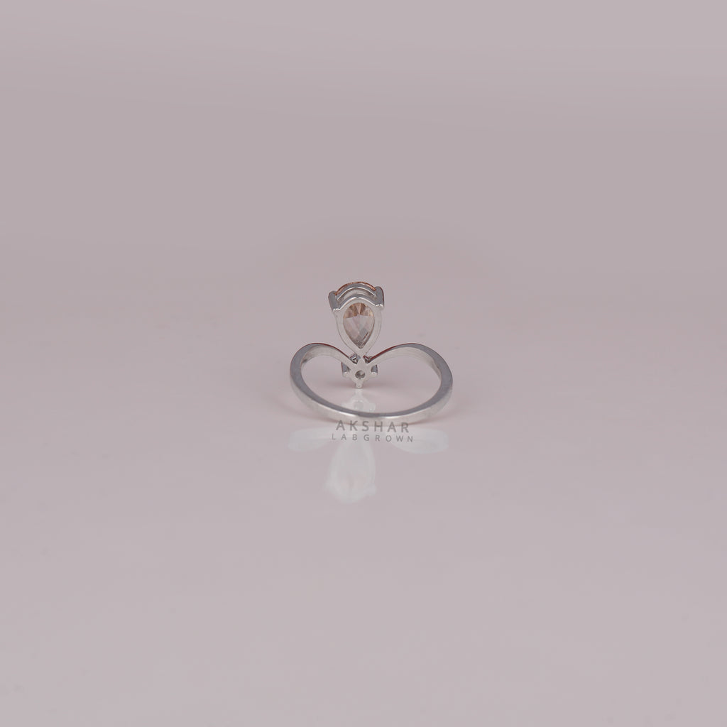 1 CT Pear Cut Pink Lab Grown Diamond Teardrop Solitaire Ring V Shape Band