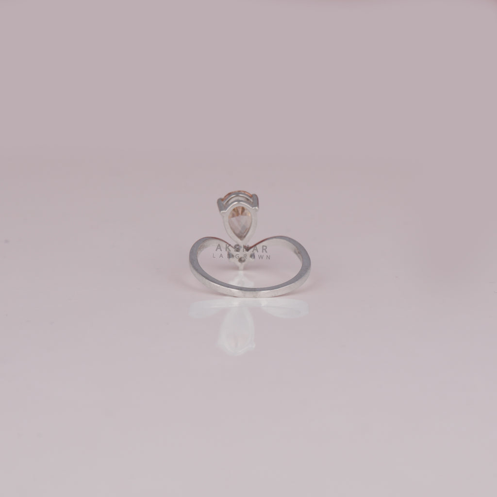 1 CT Pear Cut Pink Lab Grown Diamond Teardrop Solitaire Ring V Shape Band