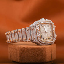 Fully Iced Out Square Dial Moissanite Diamond Watch With Roman Dial