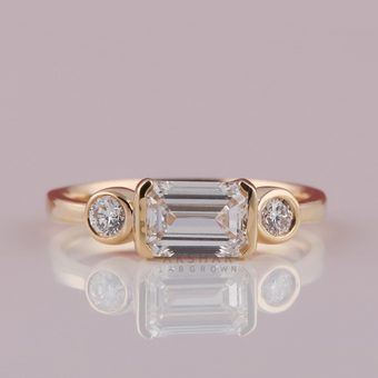 1 CT Emerald Cut Lab Grown Diamond Three Stone Engagement Ring For Her