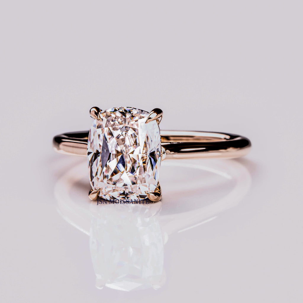 Elongated Cut Solitaire Moissanite Engagement Ring