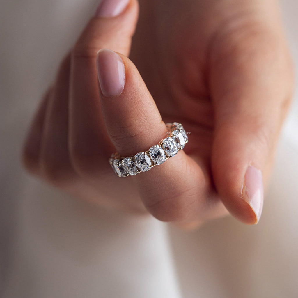 Elongated Cushion Cut Moissanite Diamond Classic Eternity Band