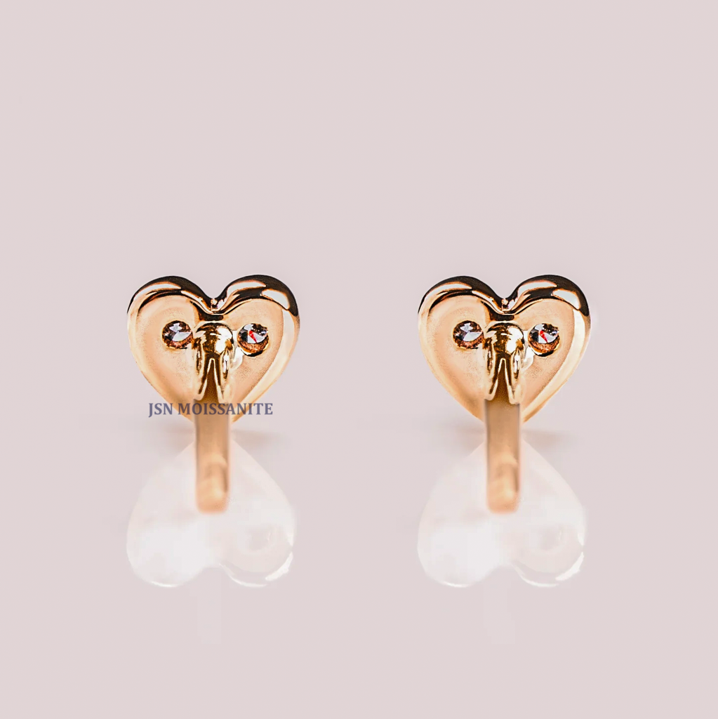 0.60 Ctw. Round Moissanite Heart Shape Stud Earrings