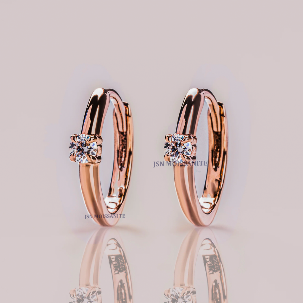 Round Cut Moissanite Diamond Huggie Hoop Earrings For Women