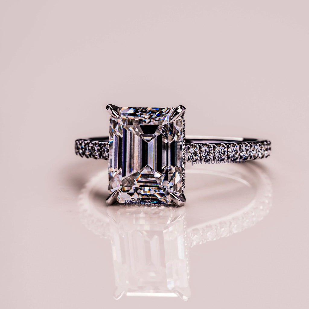 Emerald Cut 3 CT Moissanite Solitaire Engagement Ring