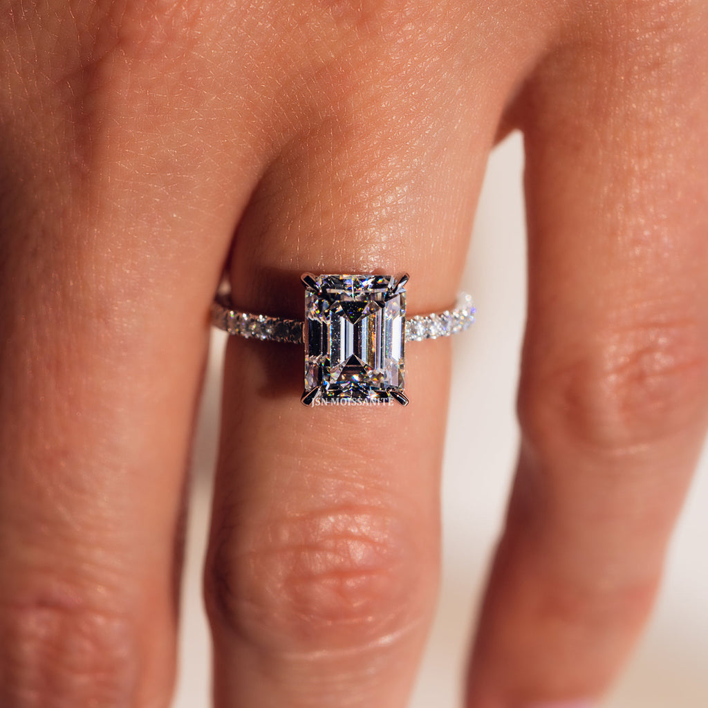 Emerald Cut 3 CT Moissanite Solitaire Engagement Ring