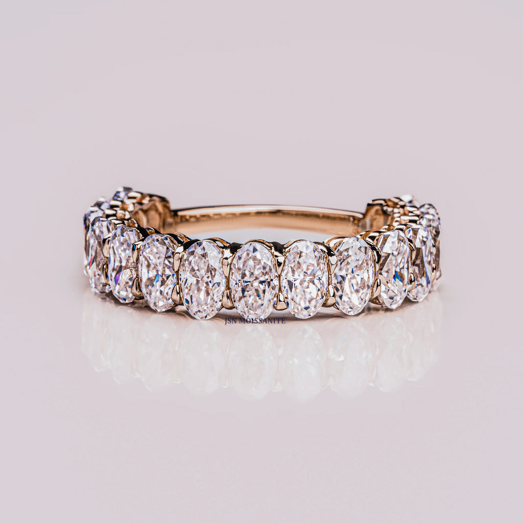 Oval Cut Shared Prong Moissanite Eternity Wedding Band