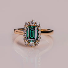 3 CT Emerald Cut Green Moissanite Halo Engagement Ring