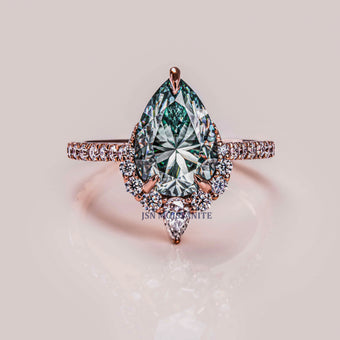 Light Green Pear Cut Moissanite Diamond Teardrop Engagement Ring