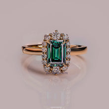 3 CT Emerald Cut Green Moissanite Halo Engagement Ring