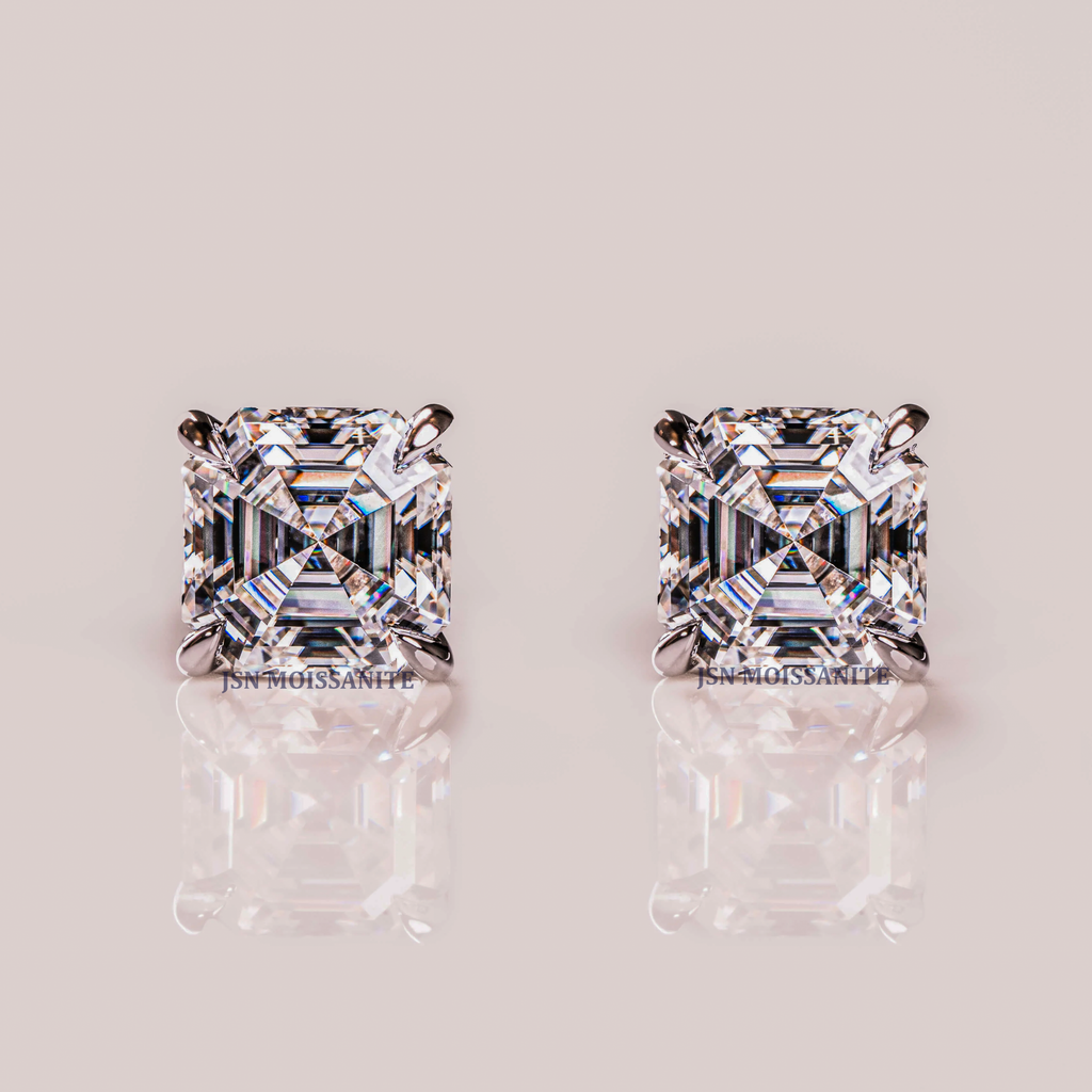 3 CT Each Moissanite Asscher Cut Solitaire Stud Earrings For Women