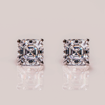 3 CT Each Moissanite Asscher Cut Solitaire Stud Earrings For Women