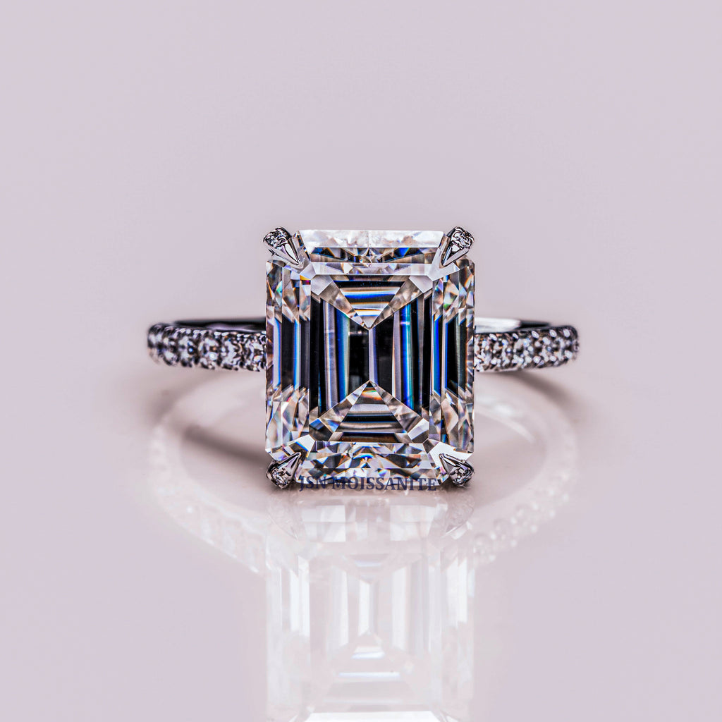 5 CT Moissanite Engagement Ring Emerald Cut Diamond Prong Solitaire