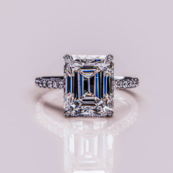 5 CT Moissanite Engagement Ring Emerald Cut Diamond Prong Solitaire