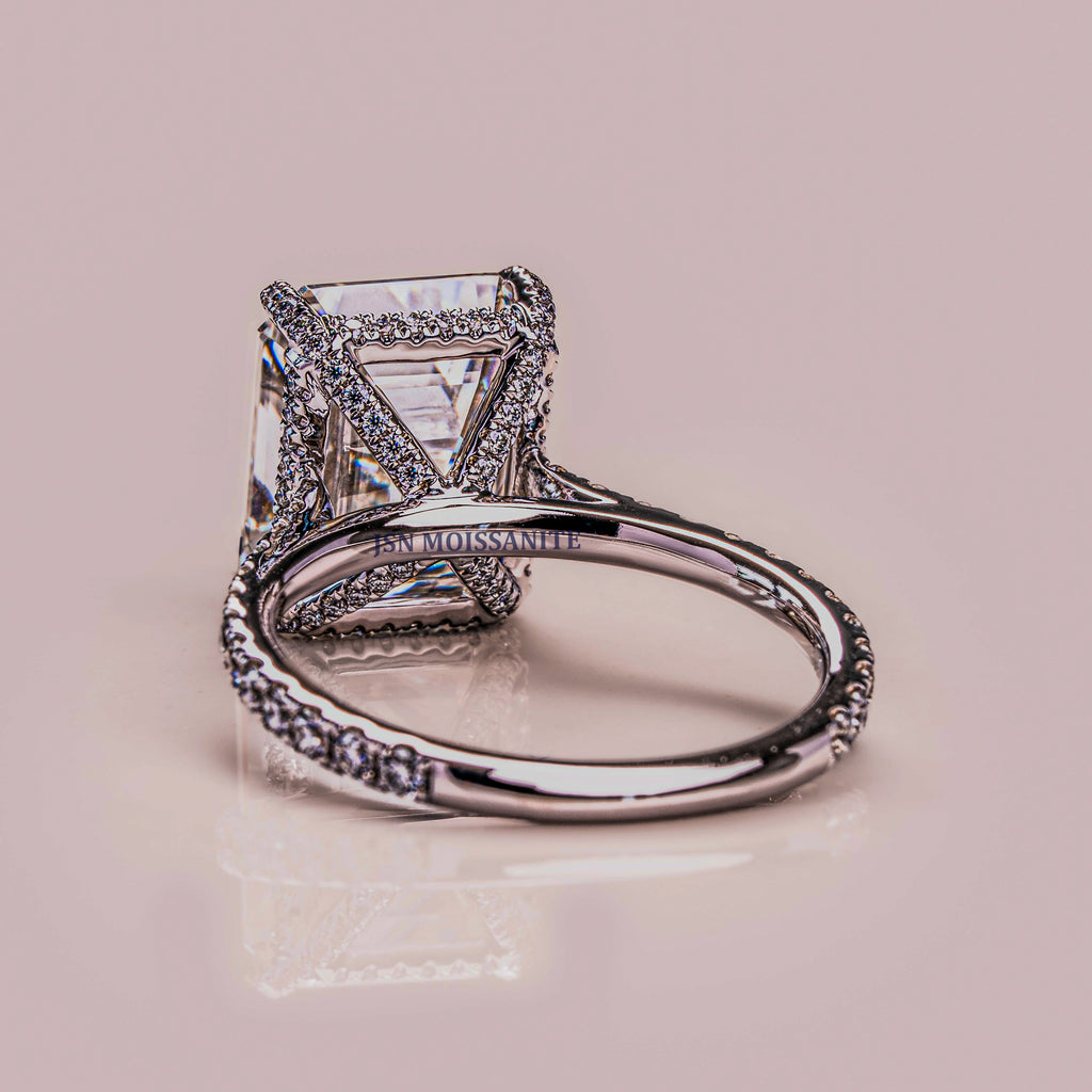 5 CT Moissanite Engagement Ring Emerald Cut Diamond Prong Solitaire