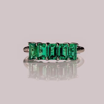 2.5 CT Emerald Cut Green Moissanite Five Stone Wedding Band