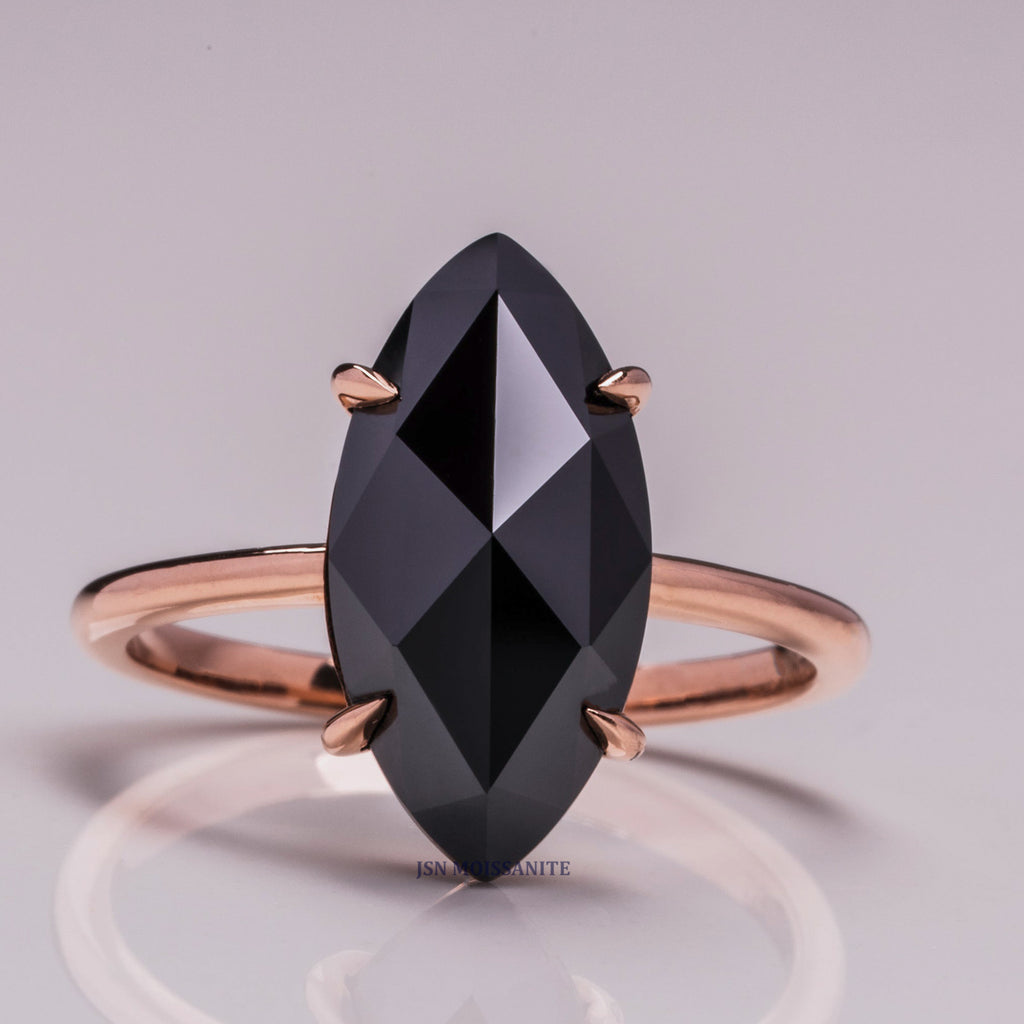 5 CT Black Moissanite Marquise Shape Solitaire Engagement Ring