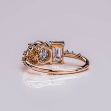 Round & Emerald Cut Two Stone Moissanite Diamond Engagement Ring