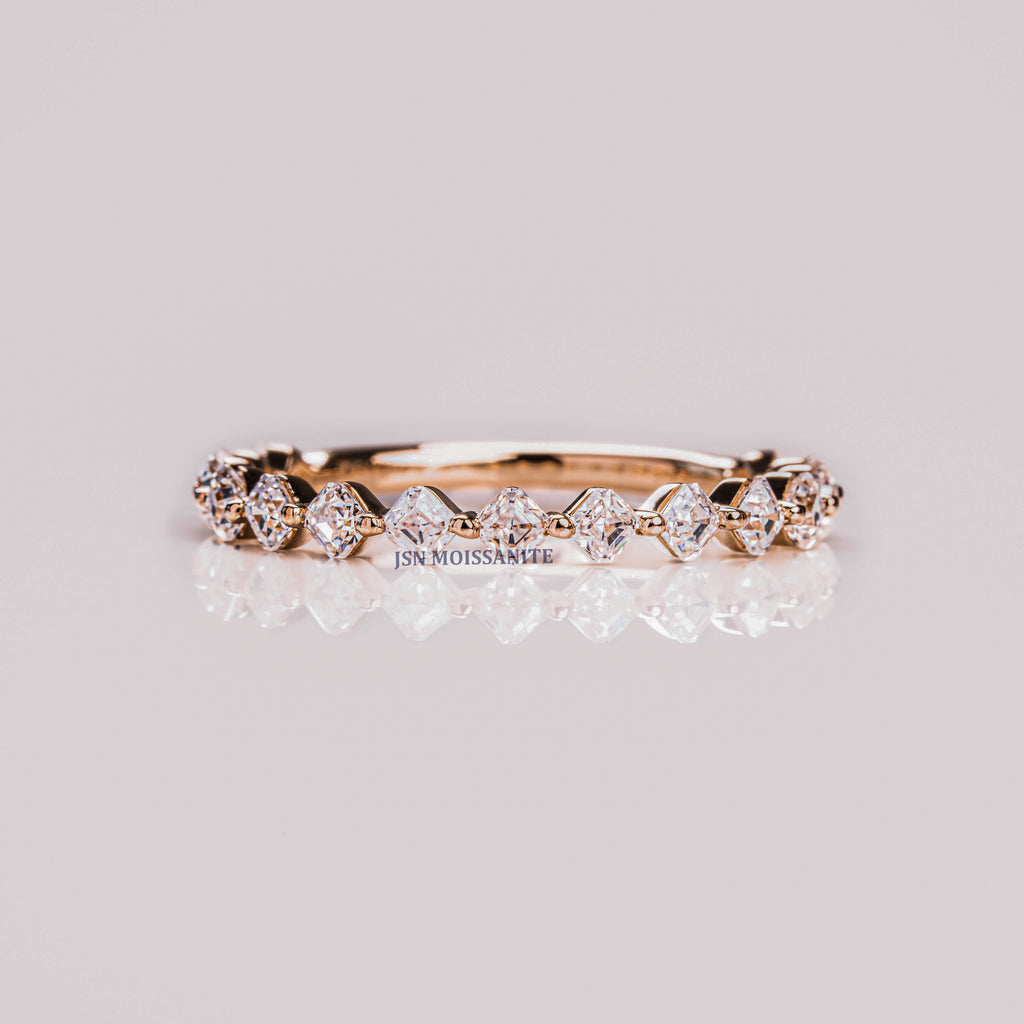 Asscher Cut Moissanite Diamond Half Eternity Wedding Band