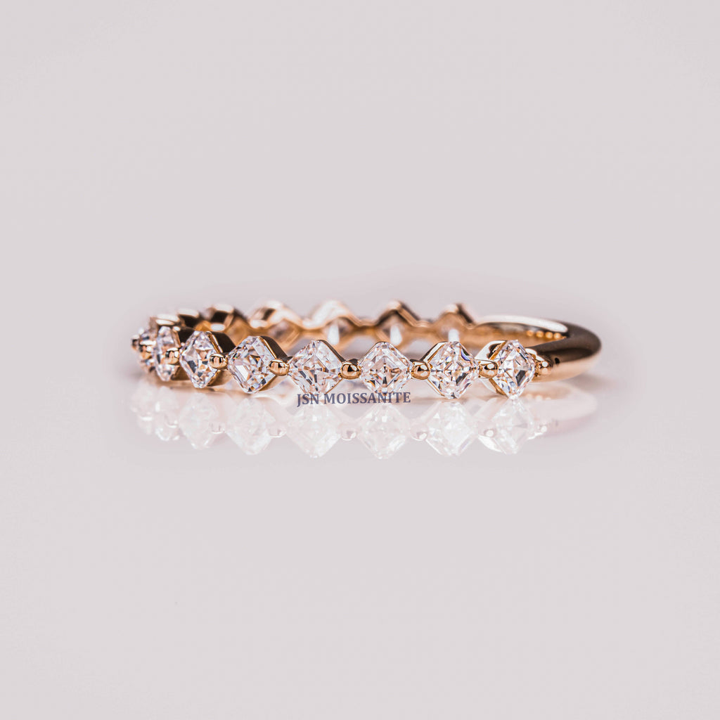 Asscher Cut Moissanite Diamond Half Eternity Wedding Band