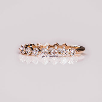 Asscher Cut Moissanite Diamond Half Eternity Wedding Band