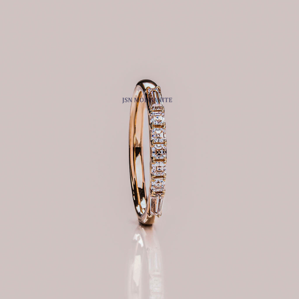 Asscher & Baguette Moissanite Diamond Half Eternity Band