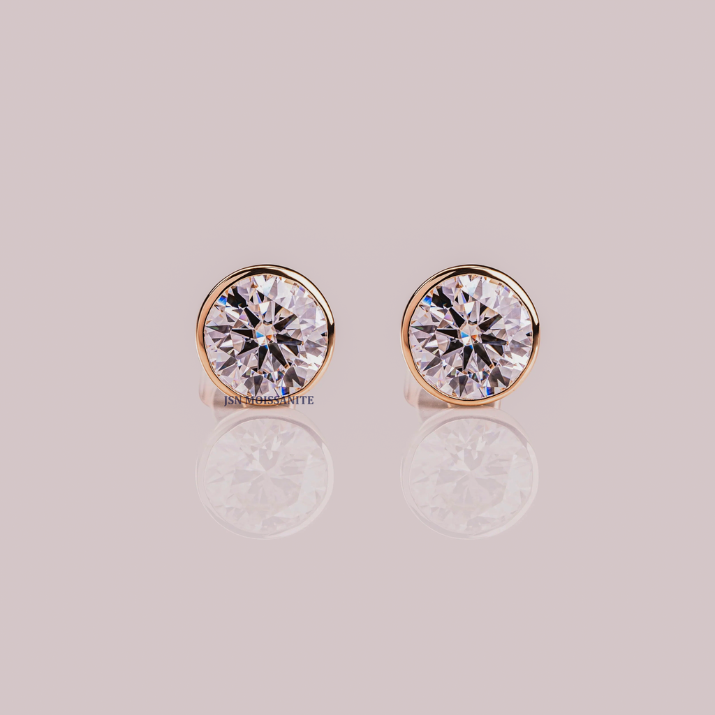 3 CT Each Round Moissanite Diamond Bezel Setting Stud Earrings