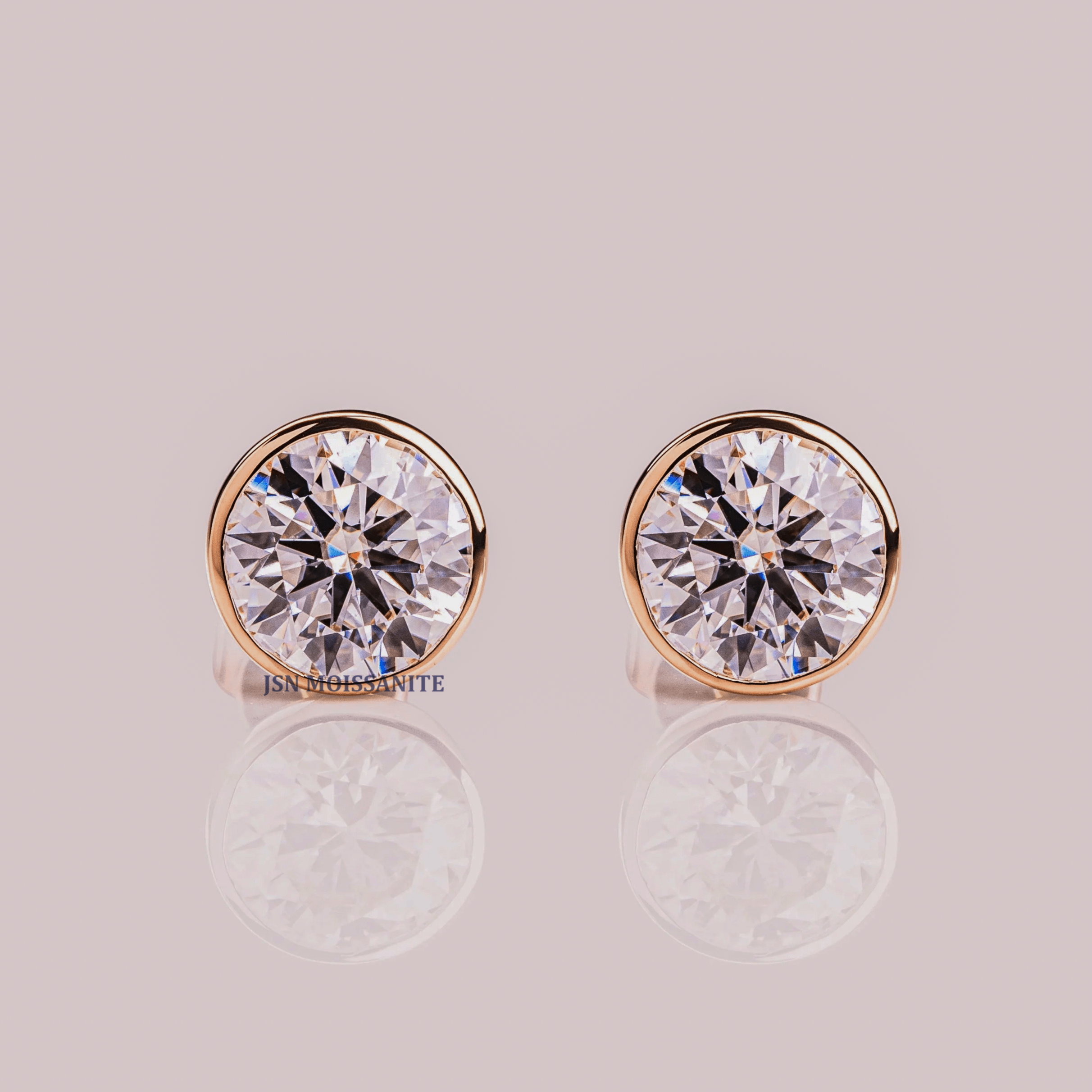 3 CT Each Round Moissanite Diamond Bezel Setting Stud Earrings