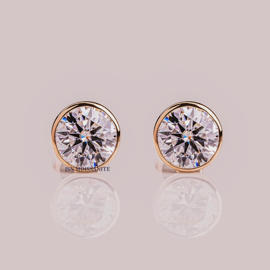 3 CT Each Round Moissanite Diamond Bezel Setting Stud Earrings