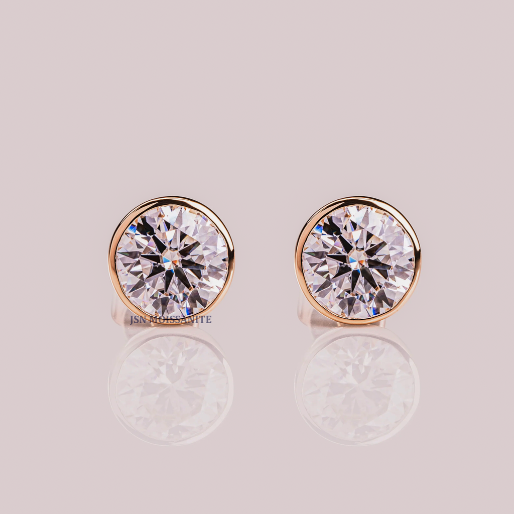 1.5 CT Each Moissanite Diamond Solitaire Stud Earrings Bezel Setting