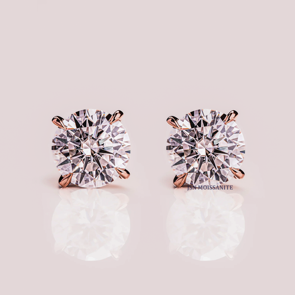 2.5 CT Each Round Cut Moissanite Diamond Solitaire Stud Earrings