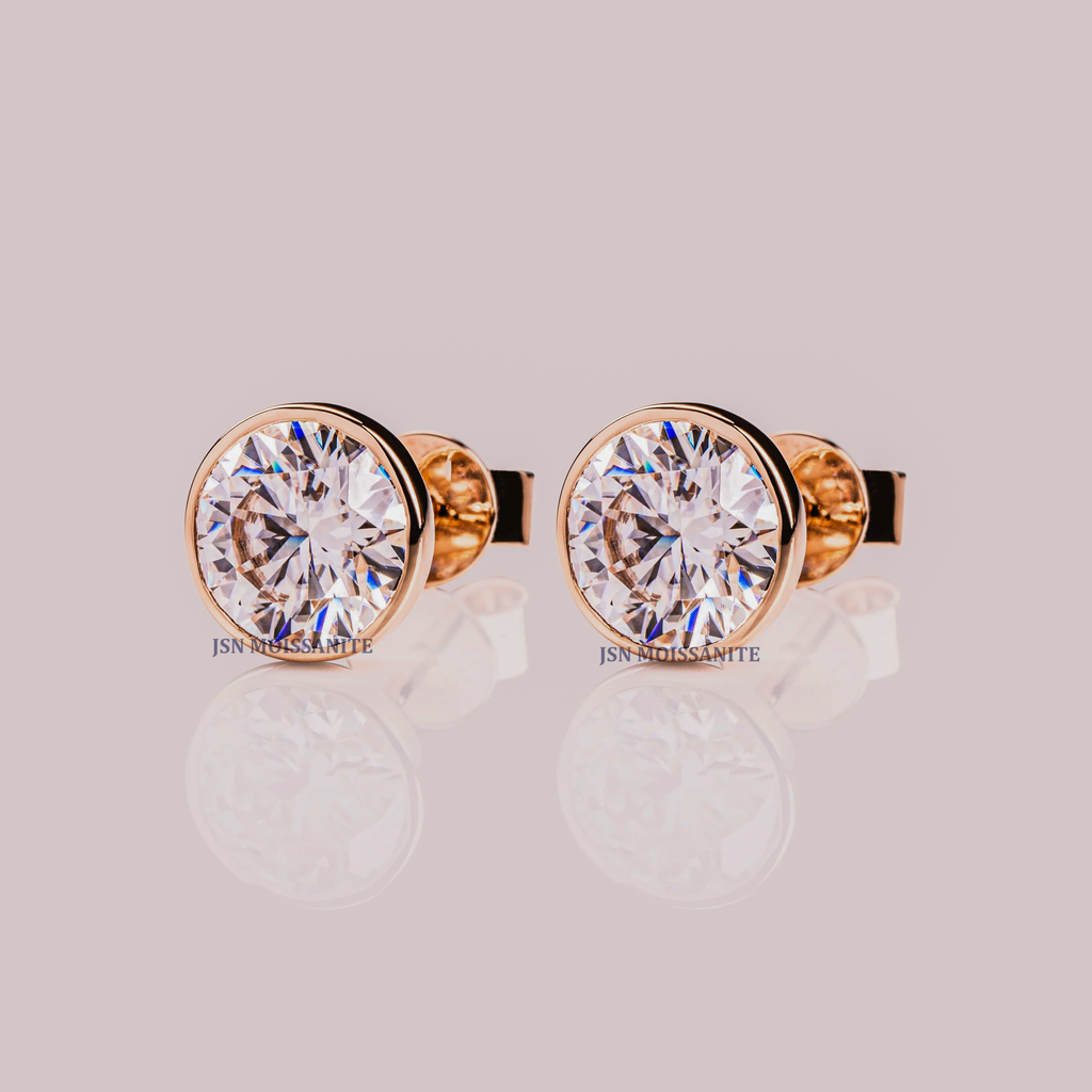 1.5 CT Each Moissanite Diamond Solitaire Stud Earrings Bezel Setting