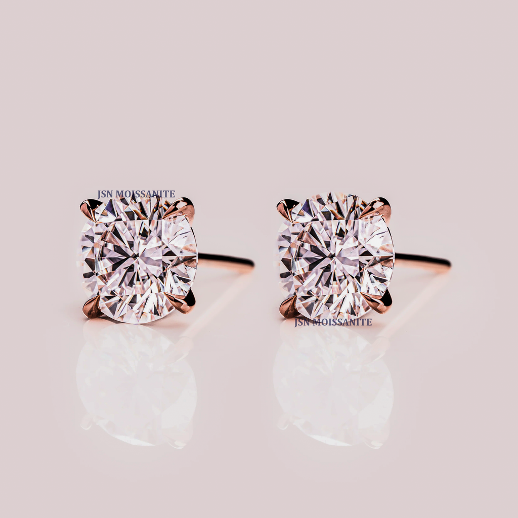 2.5 CT Each Round Cut Moissanite Diamond Solitaire Stud Earrings