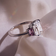 Moissanite Three Stone Engagement Ring White & Pink Color