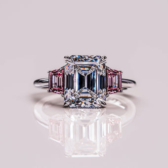 Moissanite Three Stone Engagement Ring White & Pink Color