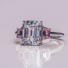 Moissanite Three Stone Engagement Ring White & Pink Color