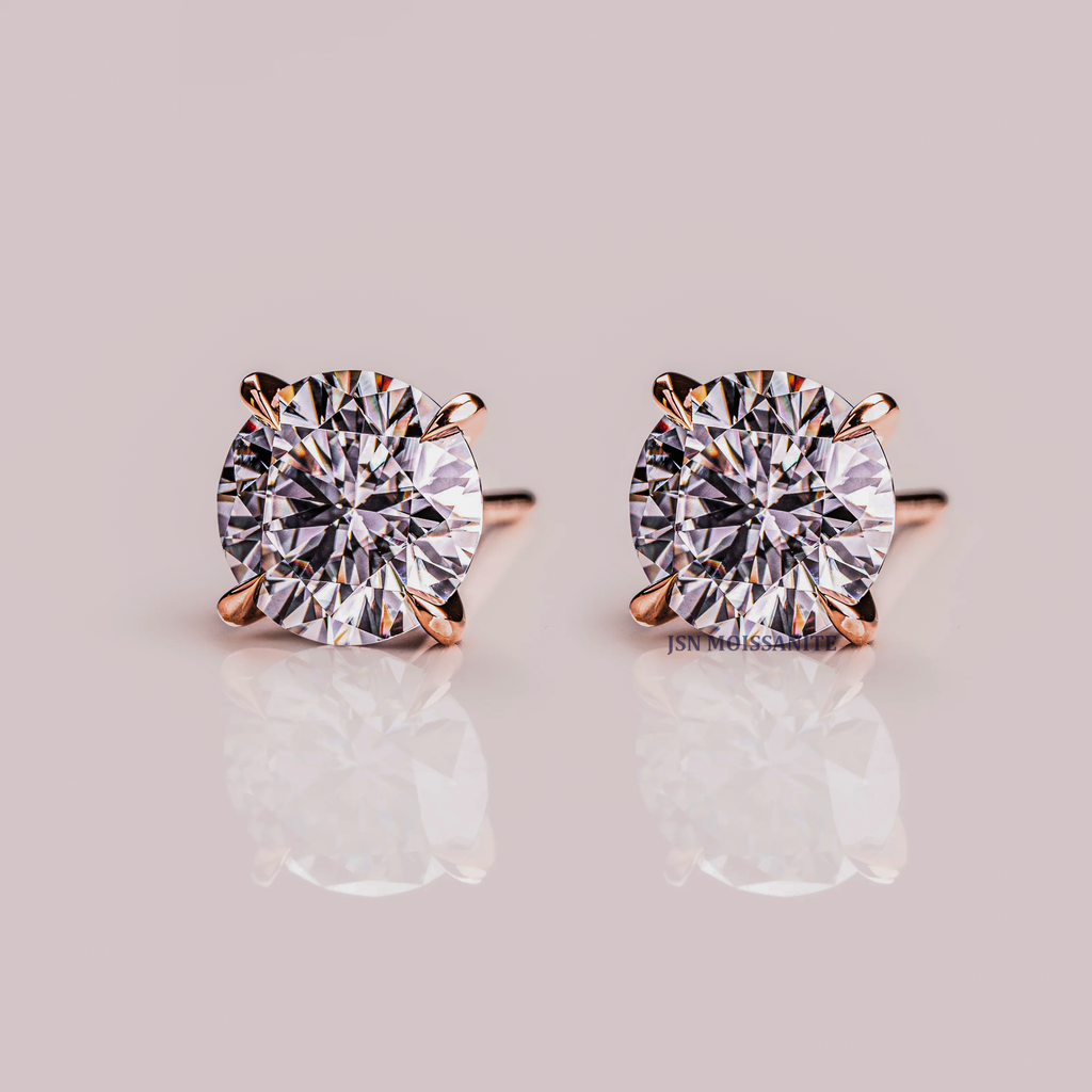 2 CT Each Moissanite Round Cut Solitaire Stud Earrings Four Prong Setting